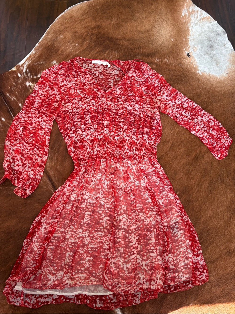 Isabel Marant E’toile - Red Printed Long-Sleeve Smocked Waist Dress